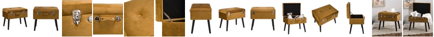 Glitzhome 19.7" L Velvet Upholstered Storage Stool with Black Solid Rubberwood Legs